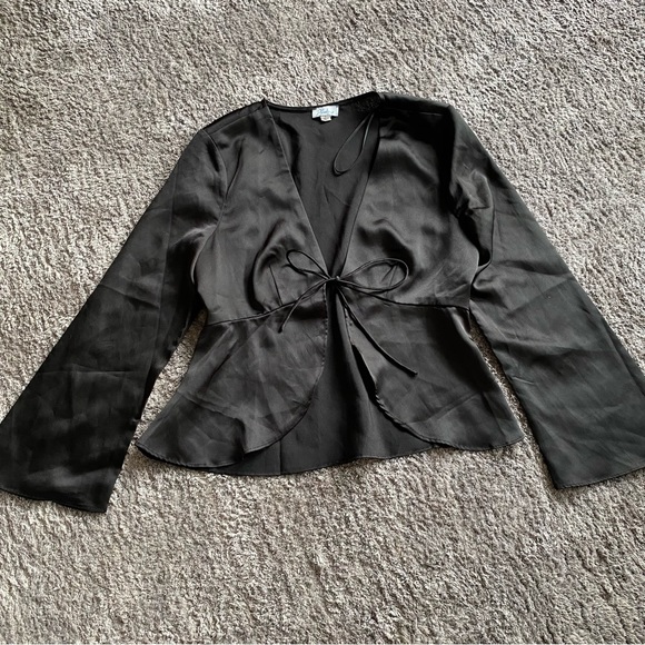 Abbeline South Moon Under Open Tie Front Satin Blouse - Picture 2 of 4